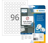 HERMA Self Adhesive Removable Round Labels, 96 Labels per A4 Sheet, 25 Sheets,