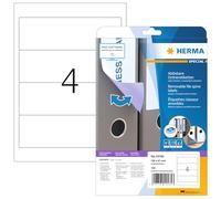 HERMA Self Adhesive Removable Spine Labels, 4 Labels per A4 Sheet, 25 Sheets, 192 x 61 mm, 100 Labels, Blank Lever Arch File Folder Stickers, Sticky Labels for Laser & Inkjet Printer, White