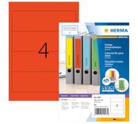 HERMA Self Adhesive Spine Labels, 4 Labels per A4 Sheet, 100 Sheets, 192 x 61 mm, 400 Labels, Blank Lever Arch File Folder Labels Stickers, Sticky Labels for Laser & Inkjet Printer, Red