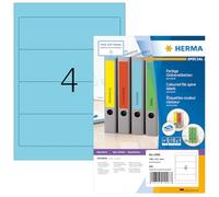 HERMA Self Adhesive Spine Labels, 4 Labels per A4 Sheet, 100 Sheets, 192 x 61 mm, 400 Labels, Blank Lever Arch File Folder Labels Stickers, Sticky Labels for Laser & Inkjet Printer, Blue