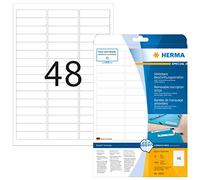 HERMA Self Adhesive Suspension File Tab Labels, 1200 Labels, 25 Sheets, 63.5 x 16.9 mm, White, Removable, Repositionable, Inkjet & Laser Printer Compatible