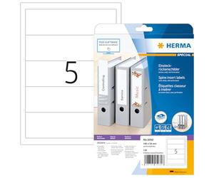 HERMA Spine Inserts with Micro-Perforation, 5 Labels per A4 Sheet, 25 Sheets, 190 x 54 mm, 125 Labels, Blank Lever Arch File Folder Insert Labels, Card Inserts for Laser & Inkjet Printer, White