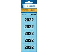 HERMA Year Number Stickers 2022 for Folders, 100 Labels, 60 x 26 mm, 5 Labels per Sheet, Self Adhesive Stickers for Lever Arch Files, Sticky Opaque Coloured Sticker, Blue