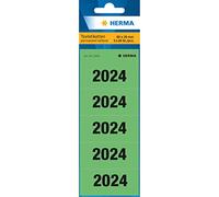 HERMA Year Number Stickers 2024 for Folders, 100 Labels, 60 x 26 mm, 5 Labels per Sheet, Self Adhesive Stickers for Lever Arch Files, Sticky Opaque Coloured Sticker, Green