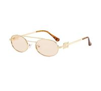 hermaner Oval Sunglasses Womens UV400 Protection Double Bridge Gold Metal Frame Personality Temples Ladies Sun Glasses Retro Sunnies Outdoor Street Travel