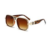 hermaner Square Oversized Sunglasses Womens Men UV400 Protection Gold Metal Frame Flower Decoration Temples Luxury Ladies Sun Glasses Personality Sunnies Outdoor Street Party