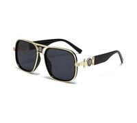 hermaner Square Oversized Sunglasses Womens Men UV400 Protection Gold Metal Frame Flower Decoration Temples Luxury Ladies Sun Glasses Personality Sunnies Outdoor Street Party
