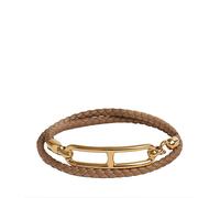 Hermès Roulis Double Tour Leather Women's Bracelet - Tan & Rose Gold - M