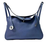 Hermes Women's Preloved Lindy 26 Shoulder Bag in Navy Blue Leather
