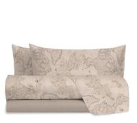 hermet Double Bed Sheet Set in 100% Cotton Pattern, Double Bed Set, Top Sheet + Fitted Sheet + 2 Pillowcases, Flavia Taupe