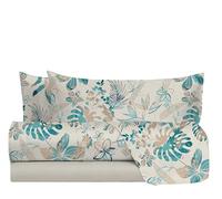 hermet Double Bed Sheet Set in 100% Cotton Pattern, Double Bed Set, Top Sheet + Fitted Sheet + 2 Pillowcases, Turquoise Nives