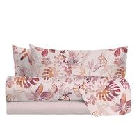 hermet Double Bed Sheet Set in 100% Cotton Pattern, Double Bed Set, Top Sheet + Fitted Sheet + 2 Pillowcases, Nives Peach