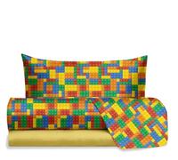 Hermet Jolly Bricks Lego Brick Single Bed Sheet Set, 100% Cotton, Top Sheet + Fitted Sheet + Pillowcase, Bedding Set for Bedroom