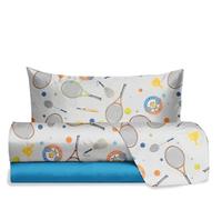 hermet Jolly Tennis Single Bed Sheet Set, 100% Cotton, Top Sheet + Fitted Sheet + Pillowcase, Bedding Set with Nursery Design