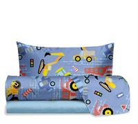 hermet Jolly Tractor Single Bed Sheet Set, 100% Cotton, Top Sheet + Fitted Sheet + Pillowcase, Bedding Set with Design for Bedroom