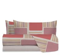 hermet Julia Coral Double Bed Sheet Set, 100% Cotton Pattern, Double Bed Set, Top Sheet + Fitted Sheet + 2 Pillowcases, Julia Coral