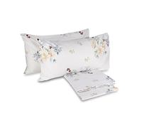 hermet Laura Biagiotti, Double Bed Sheet Set in Percale Cotton, 100% Printed Cotton, Top Sheet, Fitted Sheet, Pair of Pillowcases, Okab Ivory