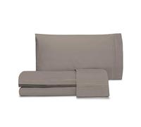 hermet Laura Biagiotti Double Bed Sheet Set, Plain Colour with Embroidery, 100% Cotton Percale, Top Sheet, Fitted Sheet, Pair of Pillowcases, Taupe