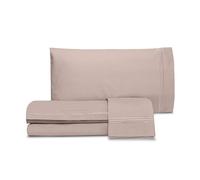 hermet Laura Biagiotti Double Bed Sheet Set, Plain Colour with Embroidery, 100% Cotton Percale, Top Sheet, Fitted Sheet, Pair of Pillowcases, Antique Pink