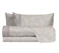 hermet Laura Biagiotti, Set of Double Bed Sheets Cotton, Patterned Bed Set, 100% Cotton, Top Sheet + Fitted Sheet + Pair of Pillowcases, Nefeli Taupe
