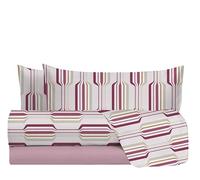 hermet Mira Mauve 100% Cotton Double Bed Sheet Set, Double Bed Set, Top Sheet + Fitted Sheet + 2 Pillowcases, Mira Mauve