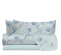 hermet Noemi Blue Double Bed Sheet Set, 100% Cotton Pattern, Double Bed Set, Top Sheet + Fitted Sheet + 2 Pillowcases, Noemi Blue