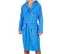 hermet SSC Napoli, Adult Microterry Bathrobe with Hood, 100% Cotton, Space-Saving Bag, Size XL, Official Product, Light Blue, azure, XL