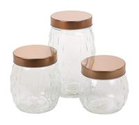 Hermetic Airtight Round Glass Food Storage Jars Canisters Containers with Copper Coloured Lid & Teardrop Design