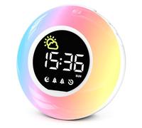 HERMIC Alarm Clock, Digital Alarm Clock Bedside with Night Light, 12 White Noise, Adjustable Volume & Brightness, 10 RGB Night Light, Timer, Snooze, Clock for Kids Adults Mains Powered (Incl. Adapter)