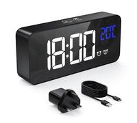 HERMIC Alarm Clock, Digital Clock USB Rechargeable with Temperature Display, Snooze, Dual Alarms for Bedroom, Bedside, Office& Travel(Adapter Included) (Black)