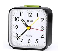 HERMIC Alarm Clock Silent, Clock Bedside Battery Powered, Night Light, Snooze Function, Compact Travel Clock for Office & Bedroom