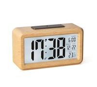 HERMIC Digital Alarm Clock, Battery Operated Wooden Alarm Clock with Large LCD Display, Digital Clock with Backlight, Date, Temperature, Automatic Light Sensor, Snooze (3 AAA Batteries Included)