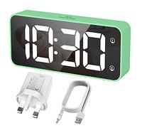 HERMIC Digital Alarm Clock Bedside Mains Powered Large Digital Led Display, Full-Range Brightness Dimmer, Adjustable Alarm Volume, Snooze, Dual Alarm, 12/24H, USB Charging Port, Easy to Use Green-1