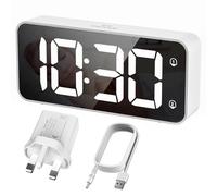 HERMIC Digital Alarm Clock With Large LED Display, Full-Range Brightness Dimmer, Adjustable Volume, Snooze, Dual Settings, 12/24H, Easy to Use Mains Powered White