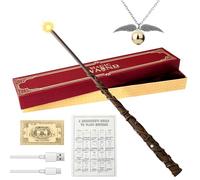 Hermione Granger Wand, 35cm Hermione Light Up Wand with Station Ticket, Spell Card and Necklace USB Charging Glow Magic Wand Lord Hermione Magic Wizard Wand in Gift Box for Halloween Costume Party