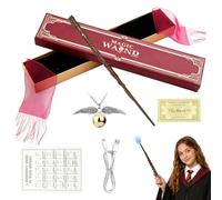 Hermione Granger Wand, 38CM Hermione Magic Wand Light Up, USB Charging Glow Magics Wands, Magic Wizard Wands in Gift Box with Spell Card, Station Ticket, Necklace for Halloween Costume Parties