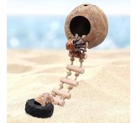 Hermit Crab Climbing Toy, Natural Coconut Reptile Hideout with Ladder, Hanging Coconut Reptile House, Cage or Tank Cave Habitat Accessories, Suitable for Gecko Snake Lizard Chameleon Hermit Crab