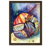 Hermit Crab Folk Art Watercolour Painting Artwork Framed Wall Art Print A4 Artery8 Brown One Size