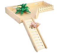 Hermit Crab L-Shaped Climbing Platform with Ladder - Hermit Crab Habitat Accessories, Reptile and Hamster Activity Platform (Wooden)