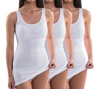HERMKO 1317 3-Pack Ladies' Extra-Long (Approx. 10 cm+) Vest of 100% bio-Cotton, Colour:White, Size:10/12 (S)