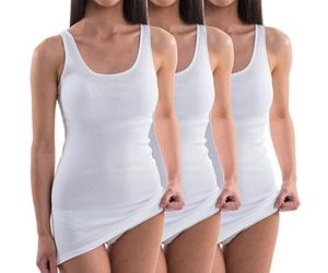 HERMKO 1317 3-Pack Ladies' Extra-Long (Approx. 10 cm+) Vest of 100% bio-Cotton, Colour:White, Size:22/24 (XL)