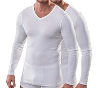 HERMKO 164680 Pack of 2 Men's Long Sleeve Shirt with V-Neck Made from Cotton/Modal, Size:4X-Large, Colour:White