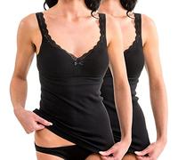 HERMKO 175803850 Pack of 2 Women's Bra top with lace - Vest with Integrated Bustier, Colour:Black, Size:14/16 (M)