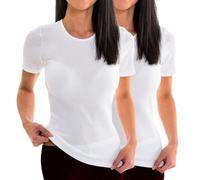 HERMKO 17800 Pack of 2 Women's 1/2-arm Shirt Made from Cotton/Modal, Made Ultra-Soft Thanks to Modal, Colour:White, Size:18/20 (L)