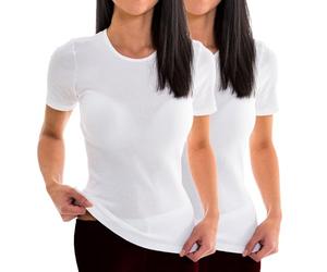 HERMKO 17800 Pack of 2 Women's 1/2-arm Shirt Made from Cotton/Modal, Made Ultra-Soft Thanks to Modal, Colour:White, Size:18/20 (L)