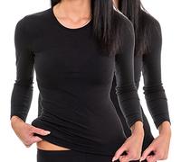 HERMKO 17830 Pack of 2 Women's Long Sleeve Vest, Women's Long Sleeve Shirt Made from Cotton/Modal, Colour:Black, Size:18/20 (L)