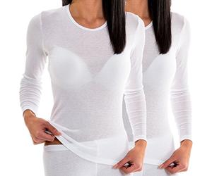 HERMKO 17830 Pack of 2 Women's Long Sleeve Vest, Women's Long Sleeve Shirt Made from Cotton/Modal, Colour:White, Size:18/20 (L)