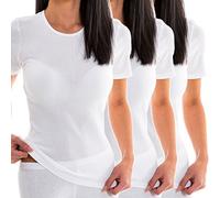 HERMKO 1800 Pack of 3 Short-Sleeved Vests for Women, 100% bio-Cotton, Colour:White, Size:10/12 (S)