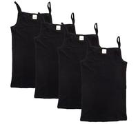 HERMKO 2460 Pack of 4 Girls' Camisole Vest, Spaghetti top of 100% bio-Cotton Made in EU, Colour:Black, Größe Kinder:3-4 Years