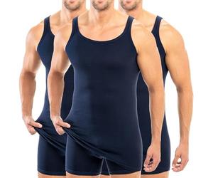 HERMKO 3007 3-Pack Extra-Long (Approx. 10 cm+) Men's Tank top Vest in 100% bio-Cotton, Size:Medium, Colour:Navy